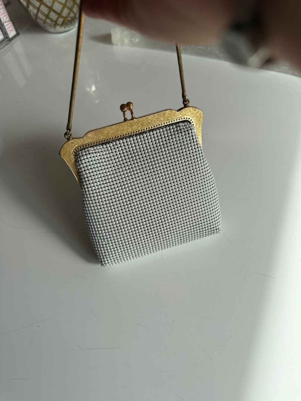 Oroton White Beaded Evening Clutch with Gold Frame - Picture 12 of 12